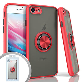Apple iPhone 7/8/SE (2022)(2020) Magnetic Ringstand 3 Transparent Smoke Case - Red