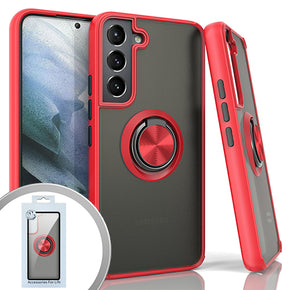 Samsung Galaxy S22 Magnetic Ringstand 3 Transparent Smoke Case - Red