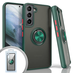 Samsung Galaxy S22 Magnetic Ringstand 3 Transparent Smoke Case - Dark Green