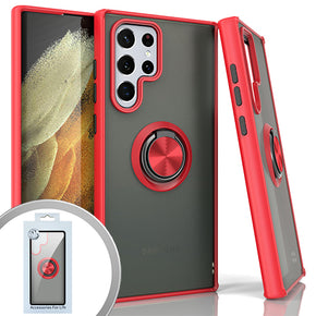 Samsung Galaxy S22 Ultra Magnetic Ringstand 3 Transparent Smoke Case - Red