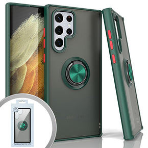 Samsung Galaxy S22 Ultra Magnetic Ringstand 3 Transparent Smoke Case - Dark Green