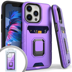Apple iPhone 13 Pro Max (6.1) Magnetic Ringstand 7 Hybrid Case (w/ Card Holder) - Purple