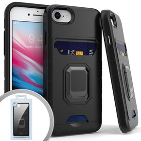Apple iPhone 7/8/SE (2022)(2020) Magnetic Ringstand 7 Hybrid Case (w/ Card Holder) - Black