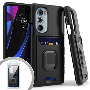 Motorola Edge Plus (2022) Magnetic Ringstand 7 Hybrid Case (w/ Card Holder) - Black