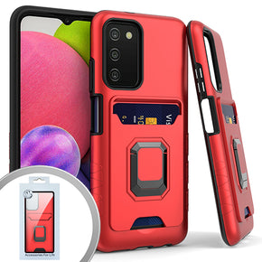 Samsung Galaxy A03s Magnetic Ringstand 7 Hybrid Case (w/ Card Holder) - Red