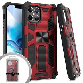 Apple iPhone 12 / 12 Pro (6.1) Tactical Stand Hybrid Case - Red