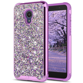 Alcatel 1X Evolve / Ideal Xtra Rubberized Dual Layered Full Diamond Hybrid Series Case with Silicon Hybrid Cover - Purple
