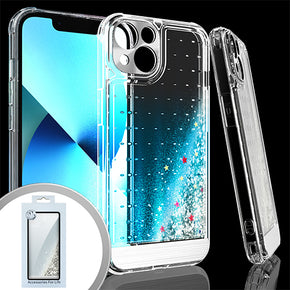 Apple iPhone 13 (6.1) Quicksand Flashing Glitter Transparent Clear Hybrid Case (w/ Metallic Camera Cover) - Silver / Stars