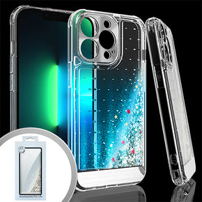 Apple iPhone 13 Pro (6.1) Quicksand Flashing Glitter Transparent Clear Hybrid Case (w/ Metallic Camera Cover) - Silver / Stars