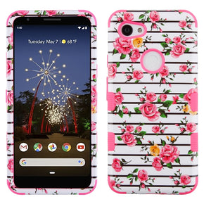 Google Pixel 3a TUFF Hybrid Protector Cover - Pink Fresh Roses / Electric Pink