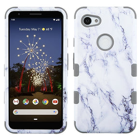 Google Pixel 3a TUFF Hybrid Protector Cover - White Marbling / Iron Grey