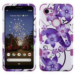 Google Pixel 3a XL TUFF Hybrid Protector Cover - Purple Hibiscus