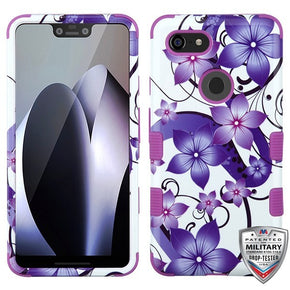 Google Pixel 3 XL TUFF Hybrid Protector Cover - Purple Hibiscus Flower Romance / Electric Purple