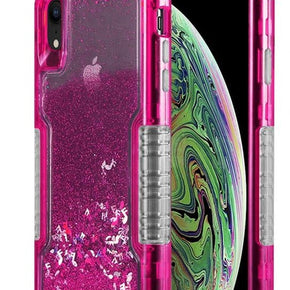 Apple iPhone XR Heavy Duty Water Glitter Hybrid Case - Neon Pink
