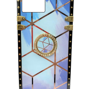 Apple iPhone 13 Pro Max (6.7) Bling Ring Stand Electroplated Design Hybrid Case - Blue Abstract