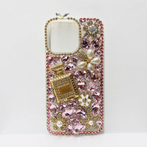 Apple iPhone 13 Pro Max (6.7) Bling Ornaments Diamond Design Case - Flowers & Perfume / Pink