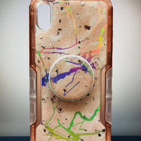 Apple iPhone XS Max Marble Design Heavy Duty Hybrid Case (with Stand) - Rose Gold