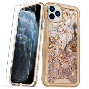 Apple iPhone 11 Pro (5.8) ION Triple Layered Hybrid Case (with Tempered Glass Screen Protector) - Gold Swirl