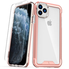 Apple iPhone 11 Pro Max (6.5) ION Series Hybrid Case [with Tempered Glass] - Clear / Rose Gold