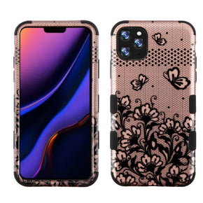 Apple iPhone 11 Pro Max (6.5) Black Lace Flowers (2D Silver)/Black TUFF Hybrid Phone Protector Cover