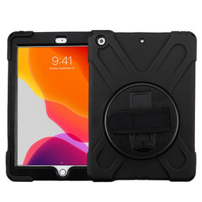 Apple iPad 10.2 (2021)/(2020)/(2019) Rotatable Stand Protector Cover (with Wristband) - Black