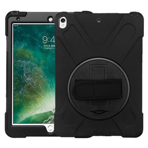 Apple iPad Pro 10.5 / iPad Air 10.5 (2019) Rotatable Stand Protector Cover (with Wristband) - Black / Black