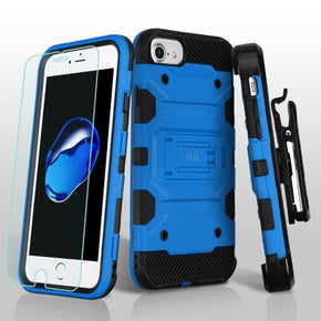 Apple iPhone 6/6s/7/8 3-in-1 Storm Tank Hybrid Protector Cover Combo (with Holster and Tempered Glass) - Blue / Black