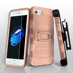 Apple iPhone 6/6s/7/8 3-in-1 Storm Tank Hybrid Protector Cover Combo (with Holster and Tempered Glass) - Rose Gold / Rose Gold