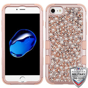 Apple iPhone 8/7 TUFF Krystal Hybrid Protector Cover - Rose Gold Mini Crystals & Pearls / Rose Gold
