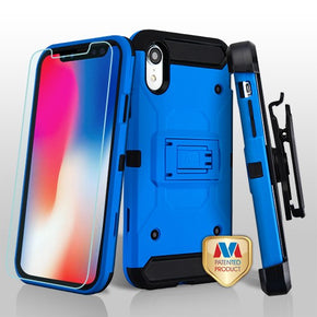Apple iPhone XR 3-in-1 Kinetic Hybrid Protector Cover (with Holster and Tempered Glass) - Blue / Black