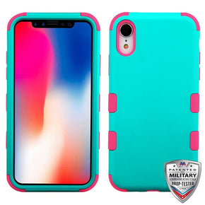 Apple iPhone XR TUFF Hybrid Protector Cover - Rubberized Teal Green / Electric Pink