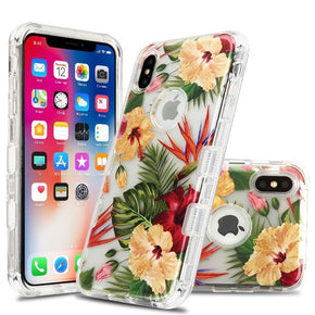 Apple iPhone X / XS TUFF Lucid Hybrid Protector Cover with Package - Transparent Clear / Hibiscus