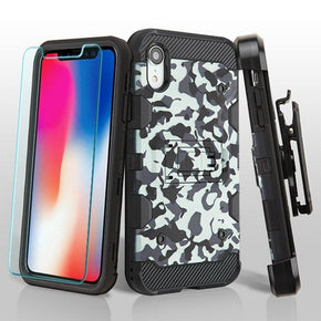 Apple iPhone XR 3-in-1 Storm Tank Hybrid Holster Combo Case with Tempered Glass - Urban Camo / Black