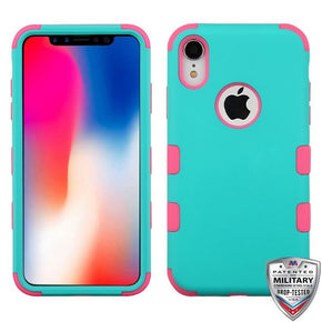 Apple iPhone XR TUFF Hybrid Phone Protector Cover - Rubberized Teal Green / Electric Pink