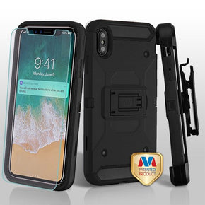Apple iPhone XS Max 3-in-1 Kinetic Hybrid Protector Cover Combo (with Holster and Tempered Glass) - Black / Black