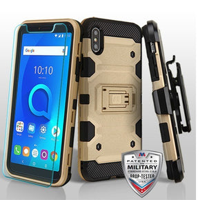 Apple iPhone XS Max 3-in-1 Storm Tank Hybrid Holster Combo Case with Tempered Glass - Gold / Black