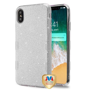 Apple iPhone XS Max Full Glitter TUFF Hybrid Protector Cover - Silver
