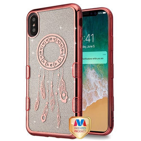 Apple iPhone XS Max Full Glitter TUFF Hybrid Protector Cover - Electroplating Rose Gold Dreamcatcher (Transparent Clear)