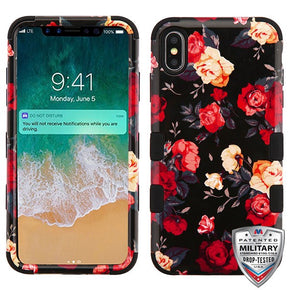 Apple iPhone XS Max TUFF Hybrid Protector Cover - Red and White Roses / Black