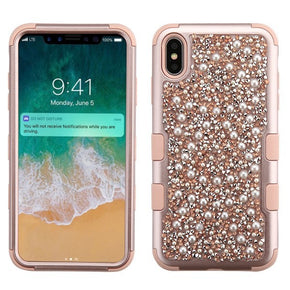 Apple iPhone XS Max TUFF Krystal Hybrid Protector Cover - Rose Gold Mini Crystals & Pearls / Rose Gold