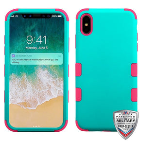 Apple iPhone XS Max TUFF Hybrid Protector Cover - Rubberized Teal Green / Electric Pink