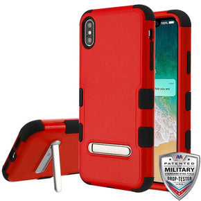 Apple iPhone XS Max TUFF Hybrid Protector Cover (w/ Metal Stand) - Natural Red / Black