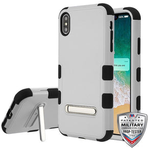 Apple iPhone XS Max TUFF Hybrid Protector Cover (w/ Metal Stand) - Natural Grey / Black