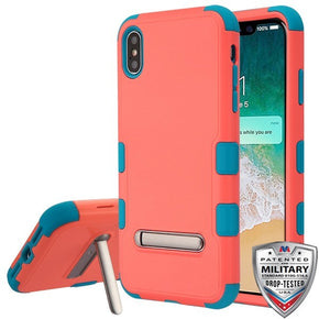 Apple iPhone XS Max TUFF Hybrid Protector Cover (w/ Metal Stand) - Natural Baby Red / Tropical Teal