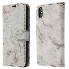 Apple iPhone XS Max Marble Design Tri-Fold Wallet Case - Grey