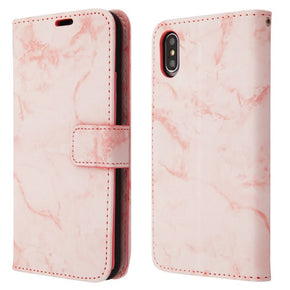 Apple iPhone XS Max Marble Design Tri-Fold Wallet Case - Pink