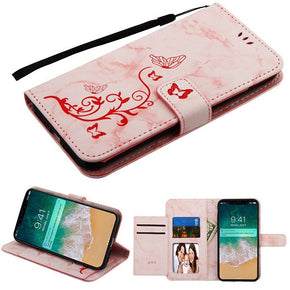 Apple iPhone XS Max 3D Butterfly Flower MyJacket Wallet Case with Extra Card Slots - Pink
