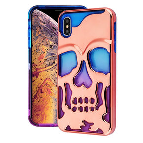 Apple iPhone XS Max SKULLCAP Lucid Hybrid Protector Cover w/ Package - Rose Gold Plating / Blue / Purple