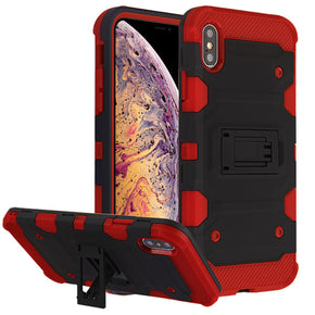 Apple iPhone XS Max 3-in-1 Storm Tank Hybrid Protector Cover with Kickstand - Black / Red