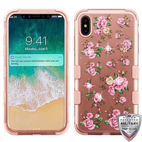 Apple iPhone XS Max TUFF Hybrid Protector Cover (with Diamonds) - Pink Roses (2D Rose Gold) / Rose Gold